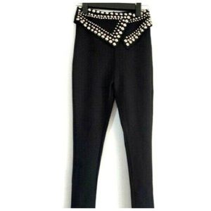 🌸 Black Stud Fold Over Waist Stretch Pants
